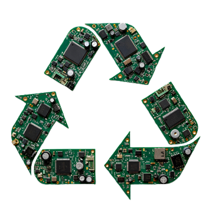 Símbolo de reciclagem feito com placas eletrônicas